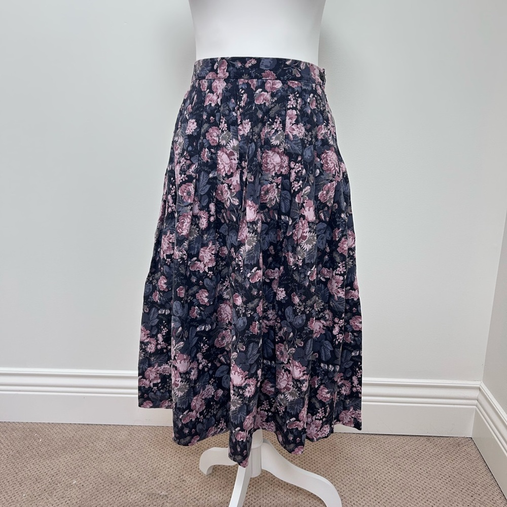 Vintage Laura Ashley Black Floral Midi Skirt
